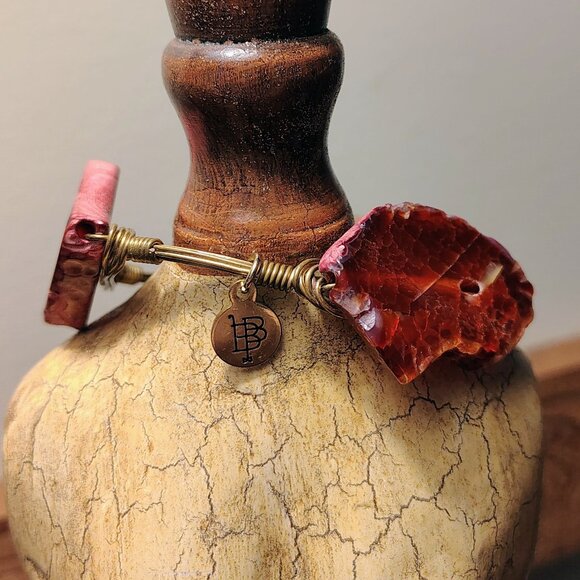 Bourbon and Boweties Bangle Red Translucent Gemstone Gold Plated Copper Wire - Picture 4 of 5
